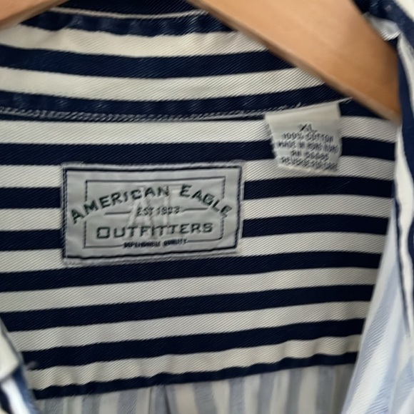 American Eagle Mens Button Up Shirt Long Sleeve Vintage Fit Stripes Blue - Picture 3 of 4